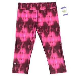 NWT Under Armour Womens L HeatGear Leggings Compression Capri Pink Tie Dye